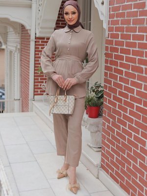 Vizon Taş Düğme Detaylı Takım Vizon Taş Düğme Detaylı Takım