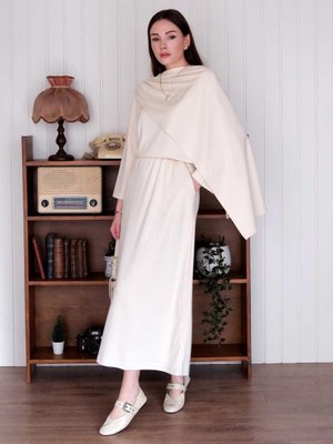 Ekru Etek & Atkılı Bluz Takım