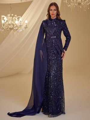 Lacivert Adel Abiye Elbise