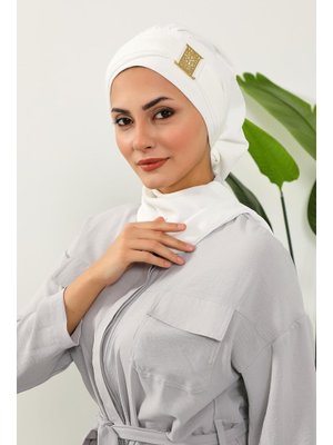 11a Ecru Gold Aksesuarlı Aerobin Kumaş Hazır Türban,ht 11a Ecru Gold Aksesuarlı Aerobin Kumaş Hazır Türban,ht