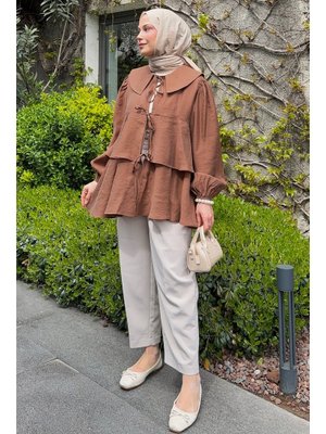 Kahverengi İp Bağcıklı Kat Kat Kimono