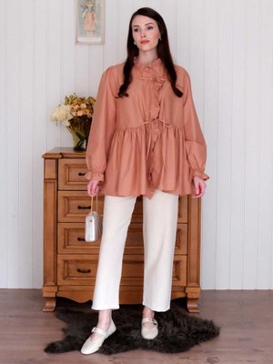 Somon Fırfırlı Bağlamalı Tunik