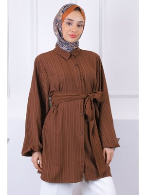 Kahverengi Bel Kuşaklı Tunik