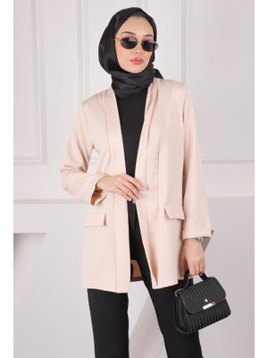 Bej Şal Yaka Krep Ceket