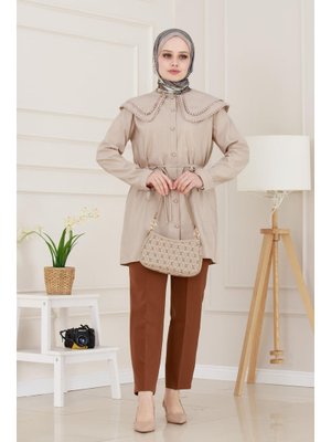 Vizon Çift Yaka Dantelli Tunik Vizon Çift Yaka Dantelli Tunik