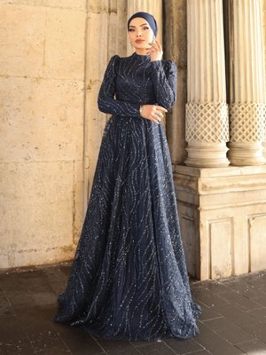 Lacivert Kartopu Abiye Elbise