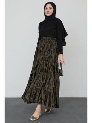 Saten Kraş Haki Etek