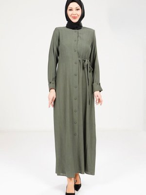 Yeşil Düğmeli Elbise