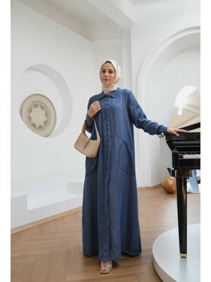 Koyu Mavi Tensel Düğmeli Ferace Koyu Mavi Tensel Düğmeli Ferace