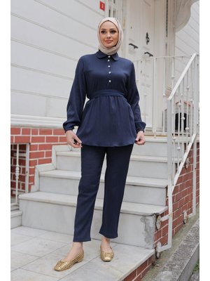 Lacivert Taş Düğme Detaylı Takım