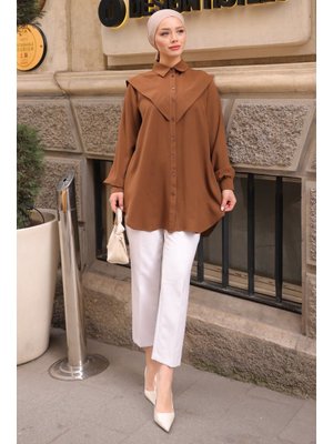 Kahverengi Ön Detaylı Linda Tunik