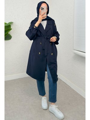 Lacivert Kol Lastikli Trençkot