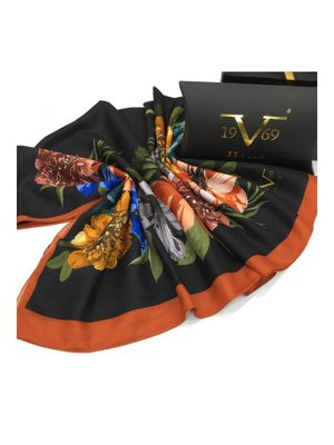 Çiçekli Desen Pavia Seri Şal Askısı İle Birlikte 90x200 Cm Turuncu Siyah