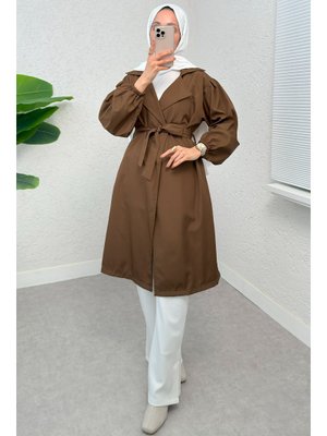 Kahverengi Kuşaklı Trençkot