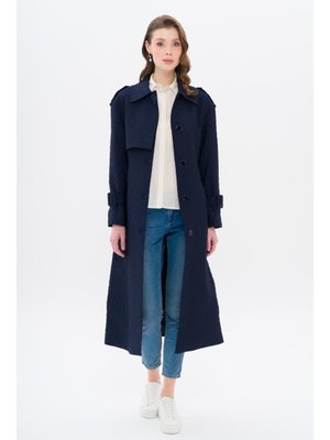 Lacivert Pelerin Ve Apolet Detaylı Kapitone Desenli Hafif Trençkot