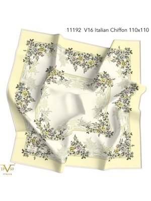 Açık Sarı Desenli İtalyan Şifon Seri Eşarp Askısı İle Birlikte 110x110 Cm