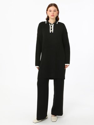 Siyah Gold Düğme Detaylı Kazak Pantolon Triko Takım