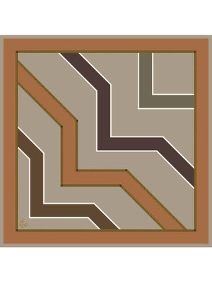 Geometrik Desen Gold Seri Twill Eşarp Askısı İle Birlikte 90x90 Cm Camel Vizon
