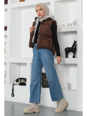 Kahverengi Kapüşonlu Şişme Yelek Kahverengi Kapüşonlu Şişme Yelek