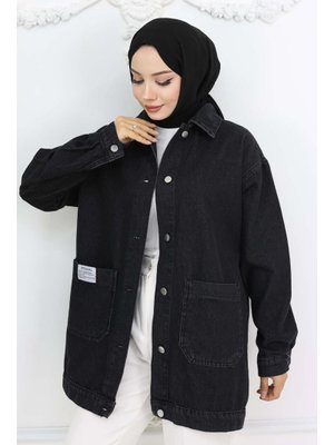 Siyah Cep Detaylı Kot Ceket
