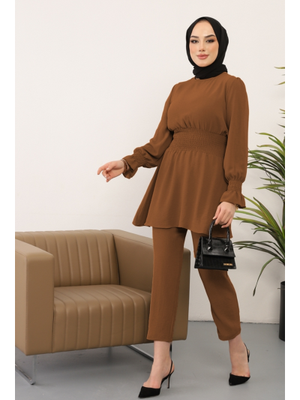 Kahve Gipeli Tunik Pantolon İkili Takım Kahve Gipeli Tunik Pantolon İkili Takım