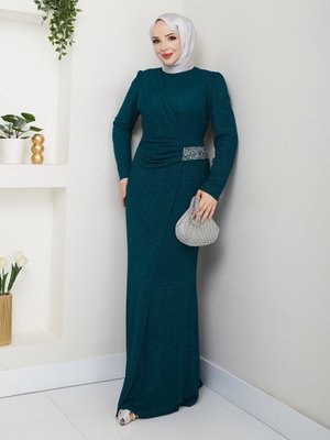 Zümrüt Yeşili İkra Abiye Elbise