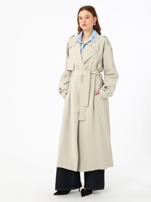 Exclusive Belden Bağlama Detaylı Modal Kumaşlı Klasik Trençkot Taş