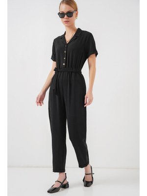 Siyah Kısa Kol Ayrobin Tulum