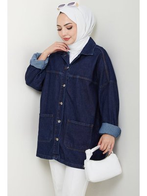 Koyu Mavi Seliy Oversize Kot Ceket