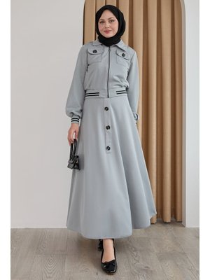 Ribana Düğmeli Gri İkili Takım Ribana Düğmeli Gri İkili Takım