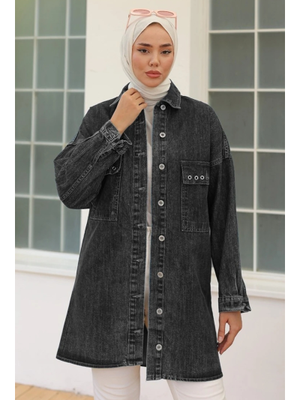 Antrasit Kuş Gözlü Kot Ceket