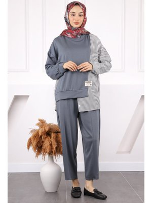 Füme Gömlek Garnili Modal Tunik Pantolonlu Takım