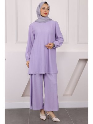 Lila Bürümcük Tunik Pantolonlu Takım
