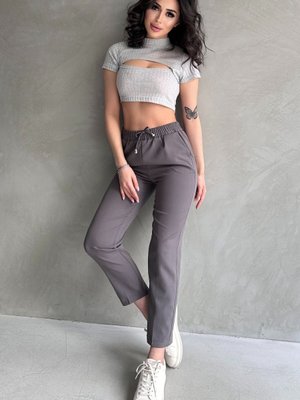 Gri Beli Lastikli Yüksek Bel Pantolon