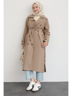 Çapraz Cep Detaylı Bej Trençkot