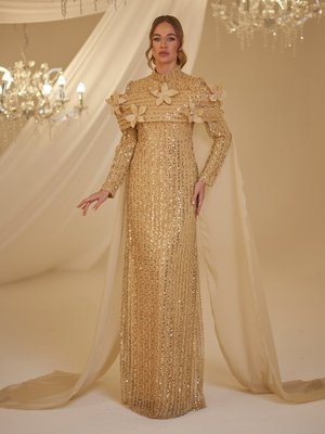Gold Rengi Hafsa Abiye Elbise