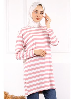 Pembe Çizgili Uzun Kol Tunik Pembe Çizgili Uzun Kol Tunik