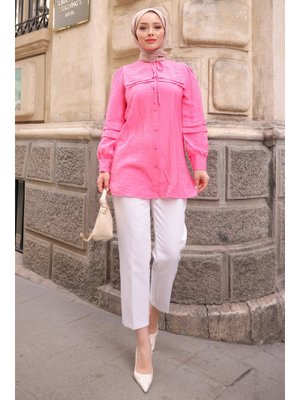 Pembe Yaka Detaylı Tunik