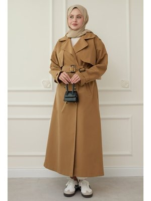 Geniş Klapa Yaka Camel Trençkot