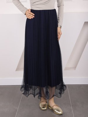 Lacivert Piliseli Bel Lastikli Etek