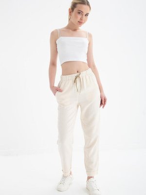 Natural Beli Lastikli Pantolon