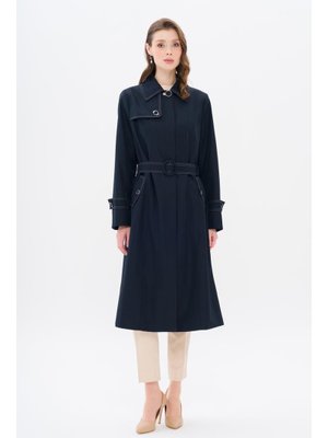 Lacivert Gömlek Yaka Dikiş Detaylı Büyük Beden Trençkot