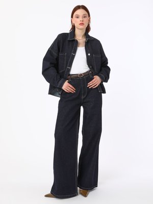 Lacivert Exclusive Geniş Paça Denim Pantolon Lacivert Exclusive Geniş Paça Denim Pantolon