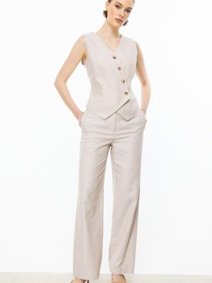 Bej Boru Paça Yandan Cepli Pantolon