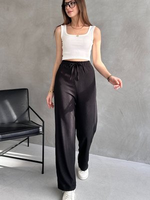 Siyah Bürümcük Yüksel Bel Lastikli Pantolon