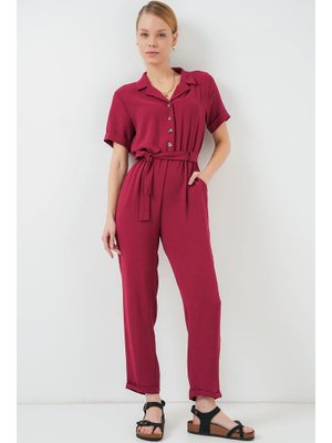 Bordo Kısa Kol Ayrobin Tulum