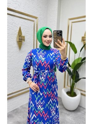 Saks Zikzak Desenli Elbise Saks Zikzak Desenli Elbise