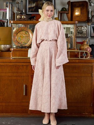 Pudra Çiçek Detay Etek Takım