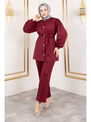 Bordo Önden Düğmeli Scuba Takım