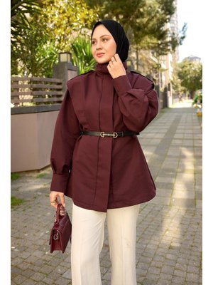 Bordo Palt Pensli Apoletli Kısa Trenç Bordo Palt Pensli Apoletli Kısa Trenç